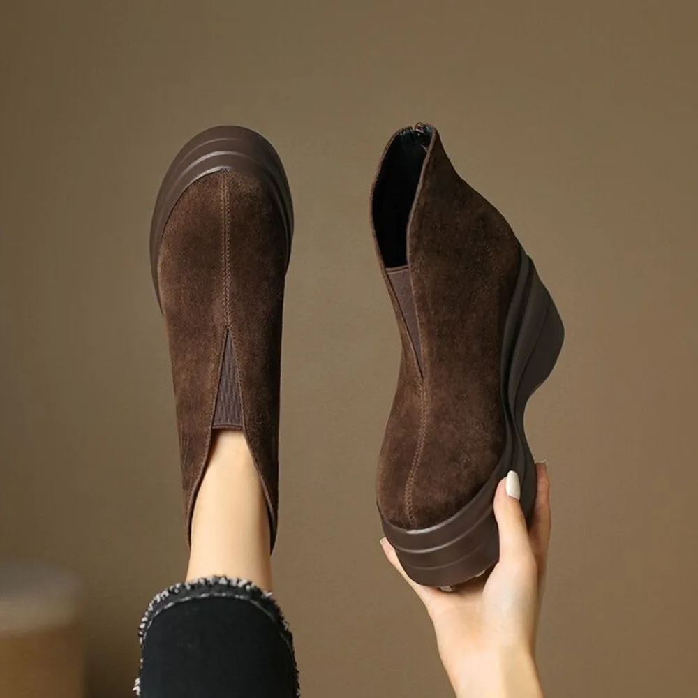 أحذية قصيرة عصرية على الطراز الأوروبي والأمريكية للنساء ، أحذية بكعب سميك بنعل متوسط ، أحذية برقبة بنعل سميك ، #3