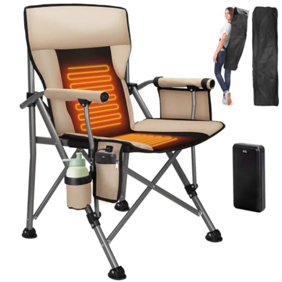 

Heated Camping Chair with 20000 mAh Battery Loog-Lasting for 500 Mins Fully Padded Heated Camp Chairs Heavy Duty Folding Chairs