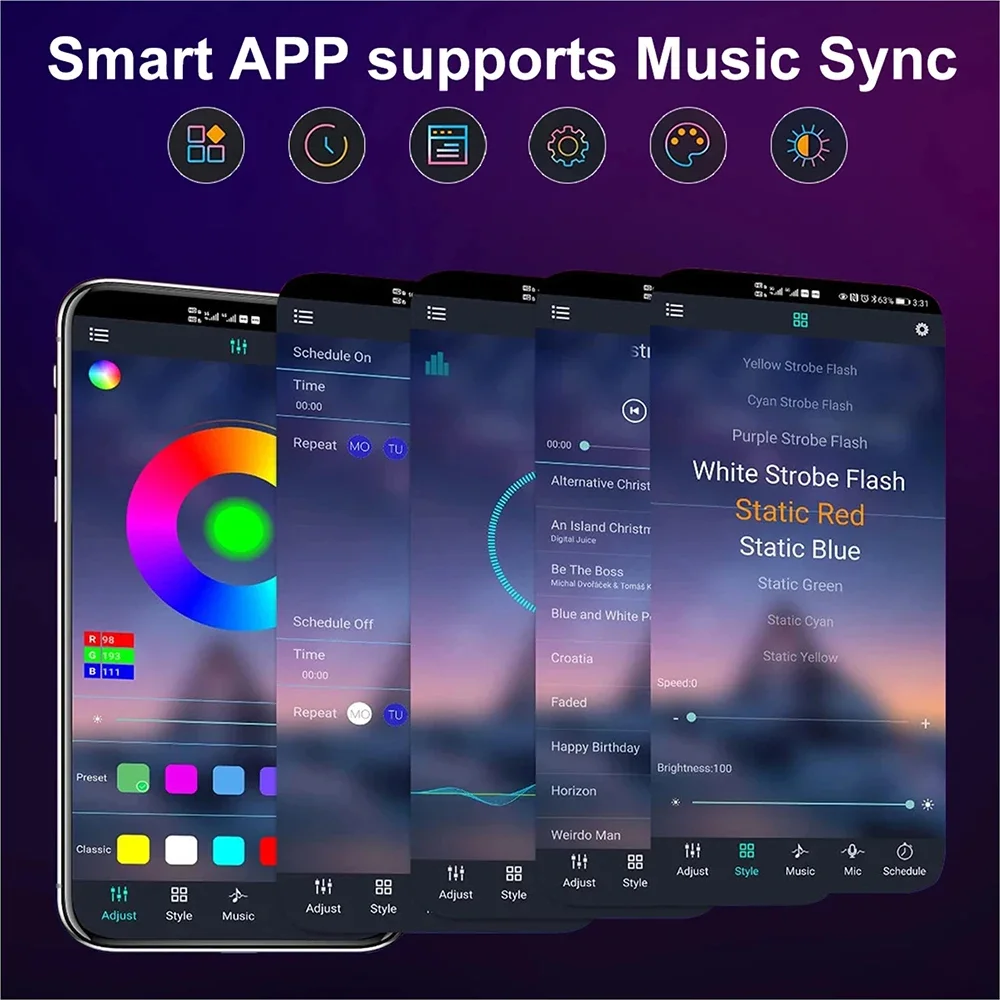 Fita de Luz Ambiente DC5V USB com Efeito de Fogos de Artifício, Módulo de LED Endereçável Individualmente, Controle Remoto, Bluetooth e Aplicativo para Música