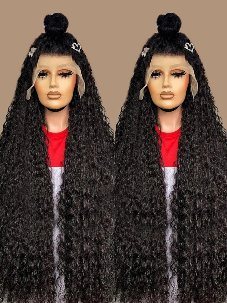 

40 46-дюймовый глубокий волнистый парик фронтальной части шнурка 13x4 13x6 HD Водные вьющиеся парики фронта шнурка человеческих волос Бразильский парик из волос Remy для женщин 300%