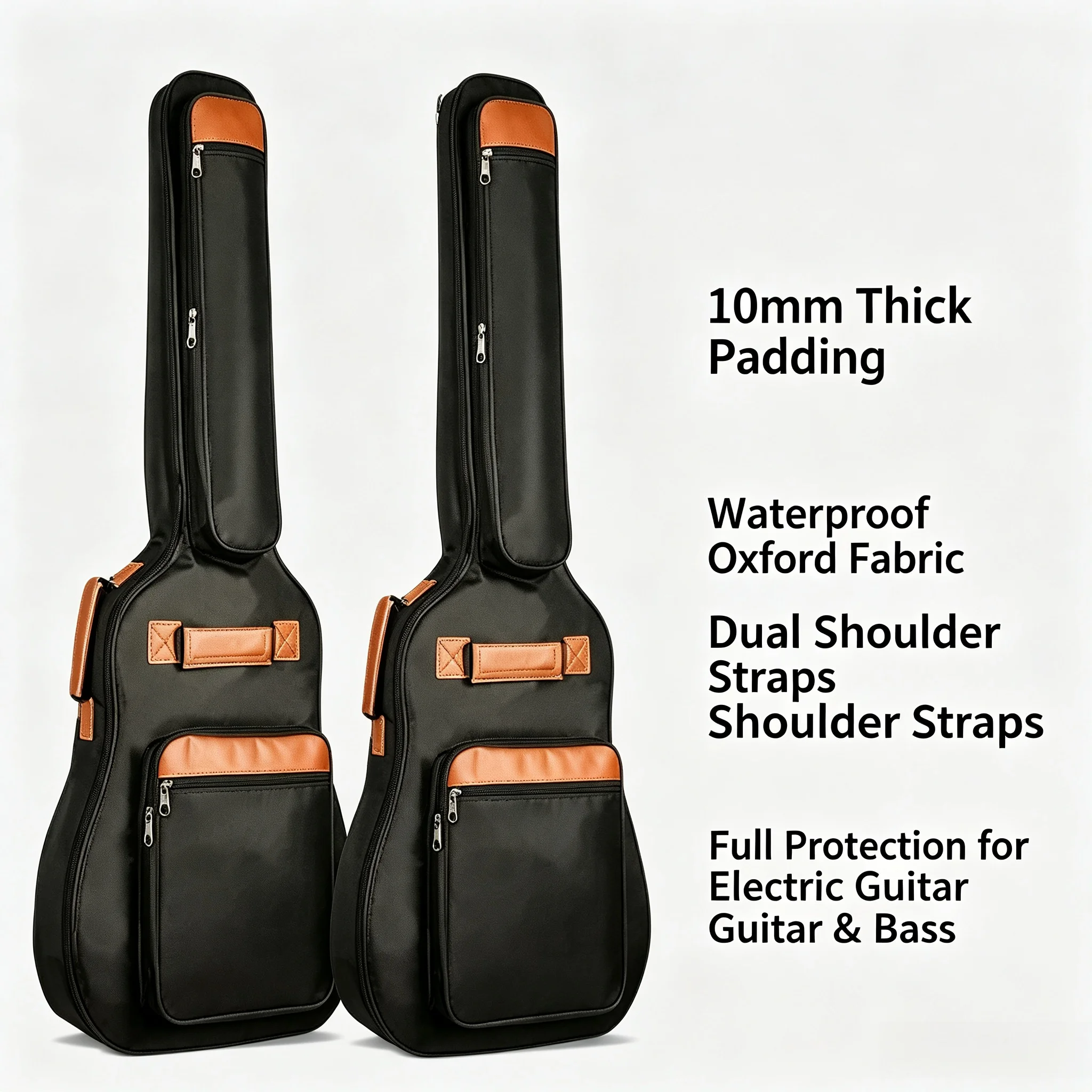 10mm Padded Waterproof Dual Shoulder Electric Bass Backpack, Protective Soft Case for Electric Guitar Outdoor Use