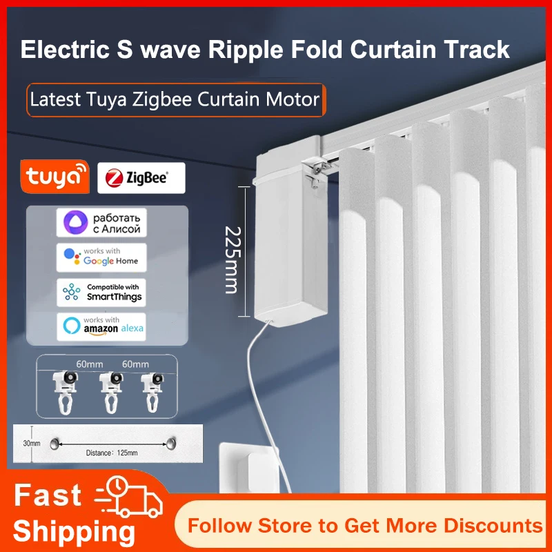 Latest Tuya Zigbee Smart Curtain Motor Customizable S Wave Fold Electric Track Cornice Rail Support Alice Alexa For Smart Home