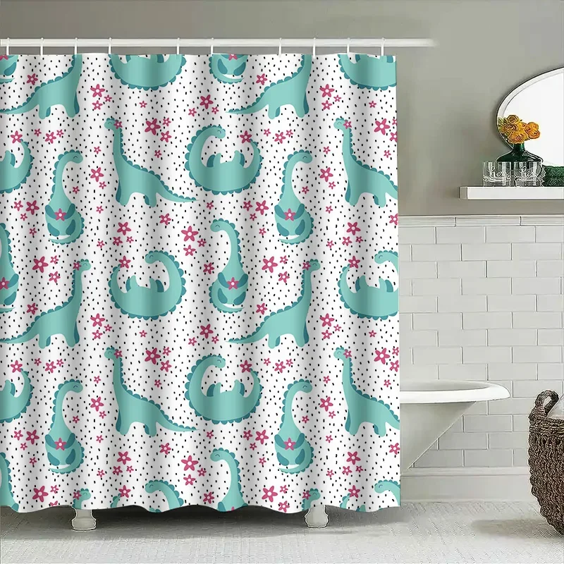 

Набор занавесок для душа с милым мультяшным принтом динозавра для декора ванной комнаты, водонепроницаемая ткань, доступны несколько цветов