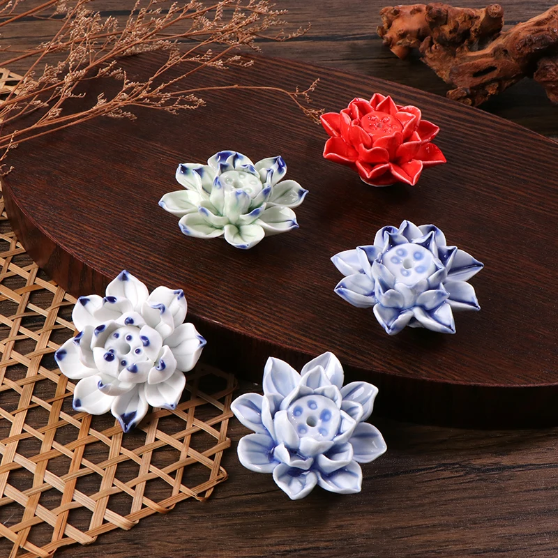 1Pc Ceramic Incense Burner Lotus Incense Stick Holder Ceramics Nasturtium Sandalwood Incense Burner For Home Office Decoration