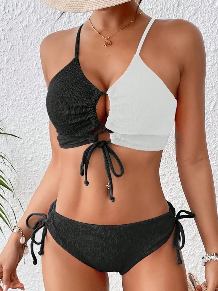 

Bikini Women Swimsuit 2026 New Solid Ribbed Sling Bikinis Set Sexy High Waist Swimwear Summer 2 Piece Beach Bathing Suit Female