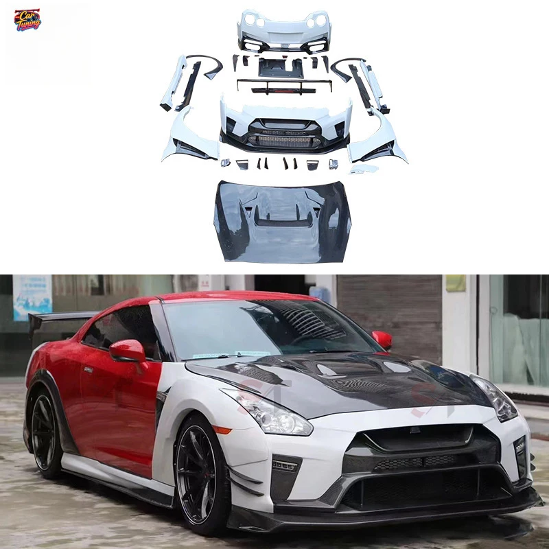 

Подходит для Nissan GTR R35: полукарбоновый обвес, капот из карбона, бампер из стекловолокна, задний спойлер, задний диффузор и брызговики.