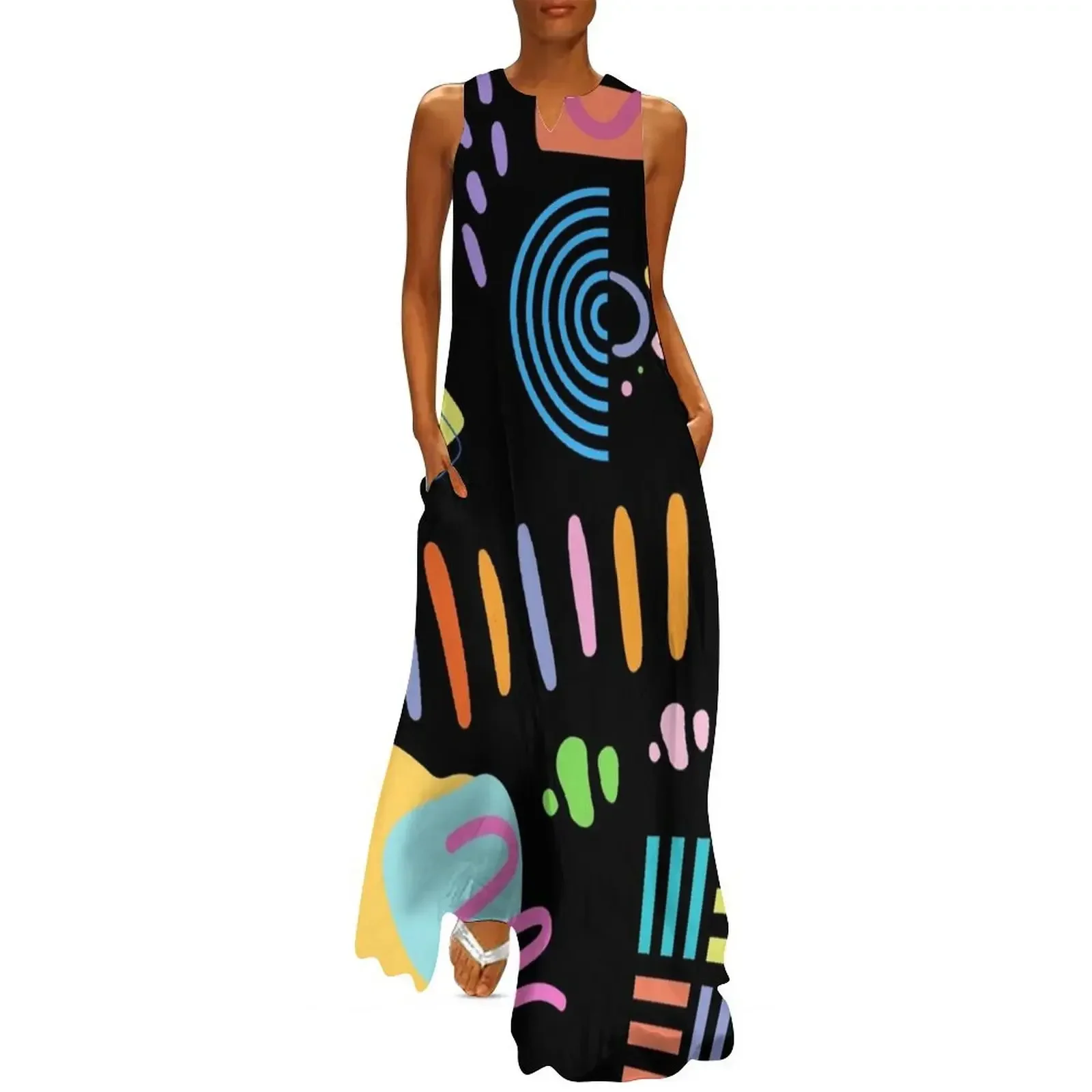 

Wavy Colorful Organic and Geometric Fun Assortment of Shapes Long Dress women clothing 2025 new arrivals Dress