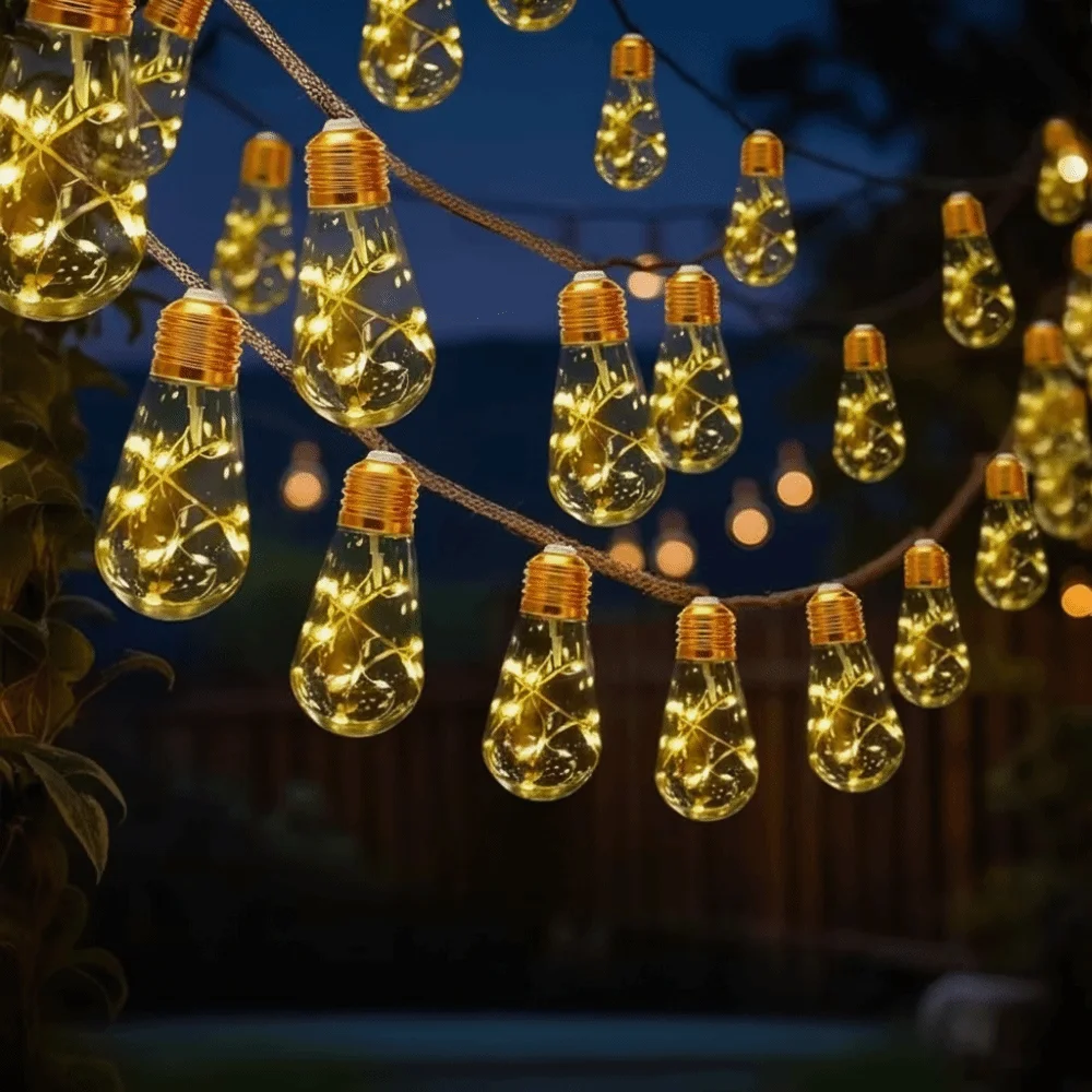 Waterproof Solar String Lights Rope Lights Bulb Lights Outdoor String Lights Solar Powered Energy Saving Copper Wire Lights
