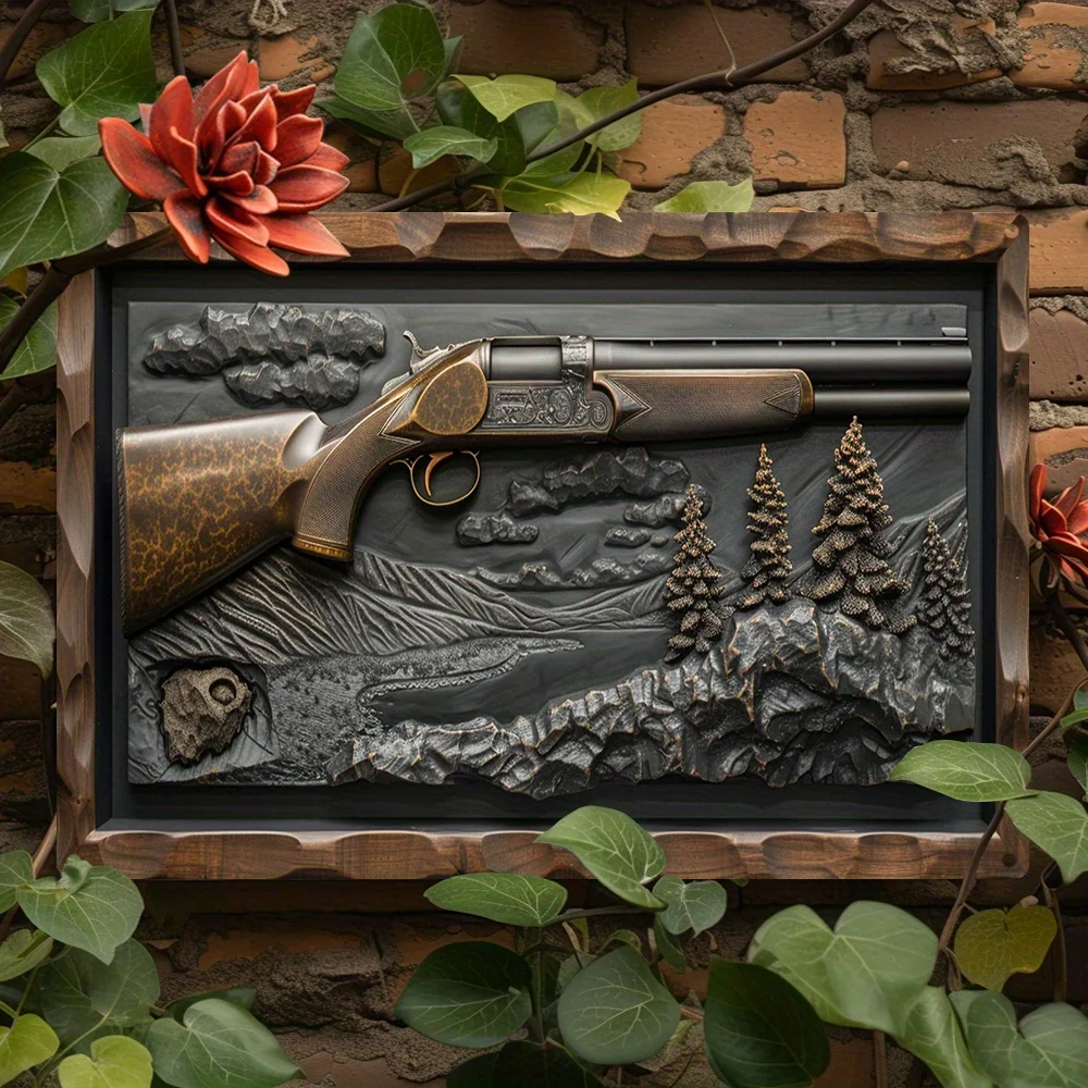 Vintage Effect Remington 870 Shotgun Art, Decorative Metal Sign for Home, Gym, Office, Studio – Rustic Mountai Theme, Ideal Gift