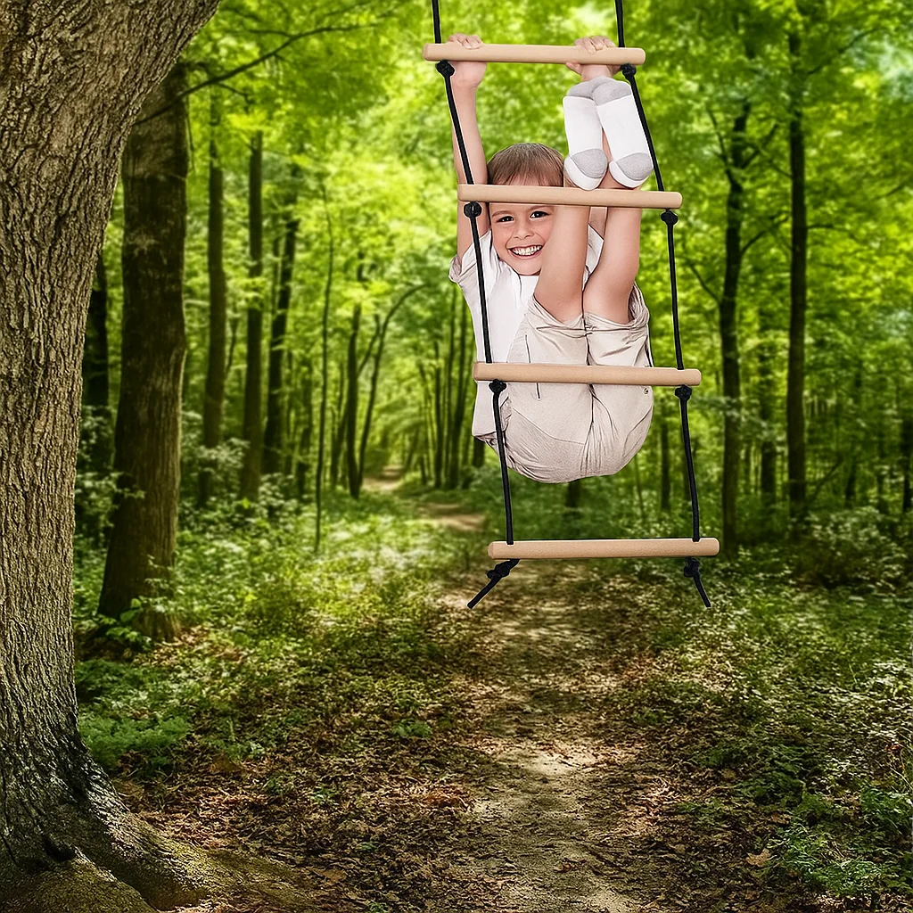 Escalera de cuerda de escalada para niños, columpio de madera para niños, árbol interior y exterior, parque infantil, juego de recreación, juego de culturismo