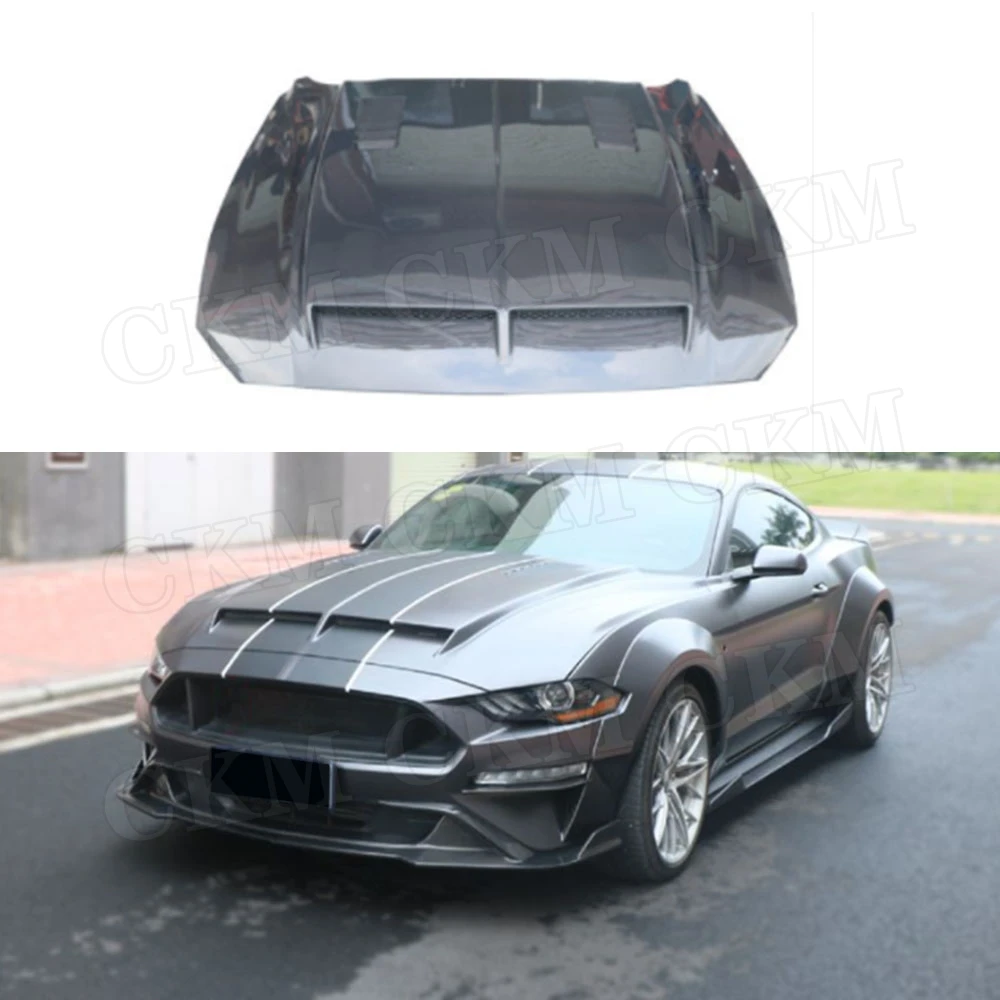 

CKMUUER Carbon Fiber Engine Hood Decoration Case For Ford Mustang 2.3 5.0 2018 UP Auto Car Styling FRP Unpainted Black