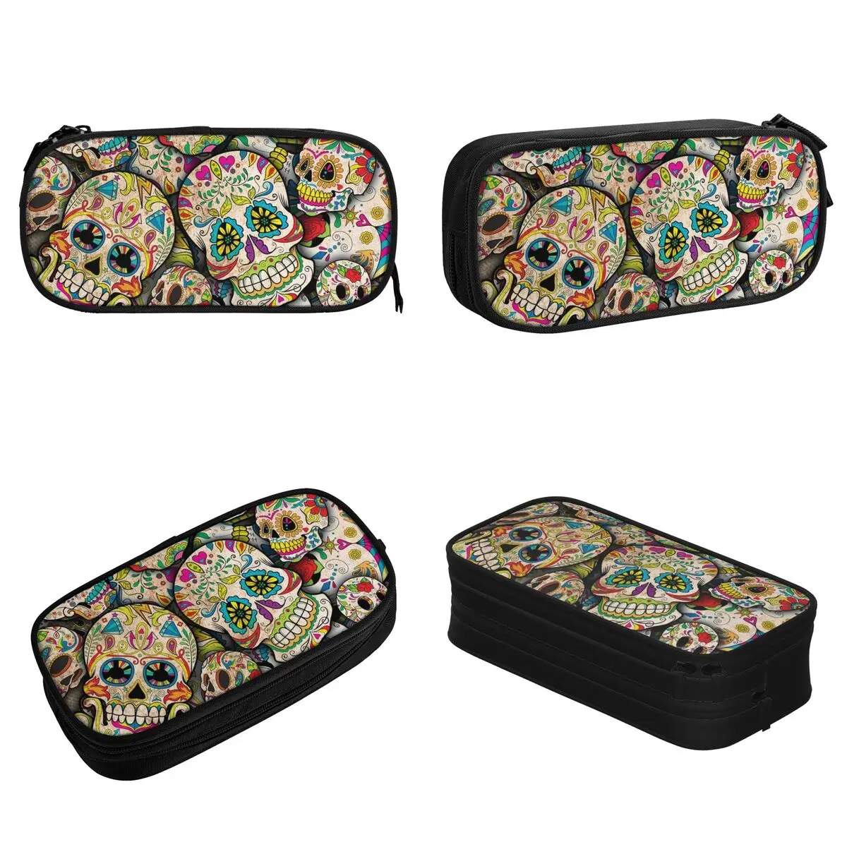 Sugar Skull Collage Pencil Cases Horror Scary Pencilcases Pen Holder for Girl Boy Big Capacity Bag School Supplies Stationery