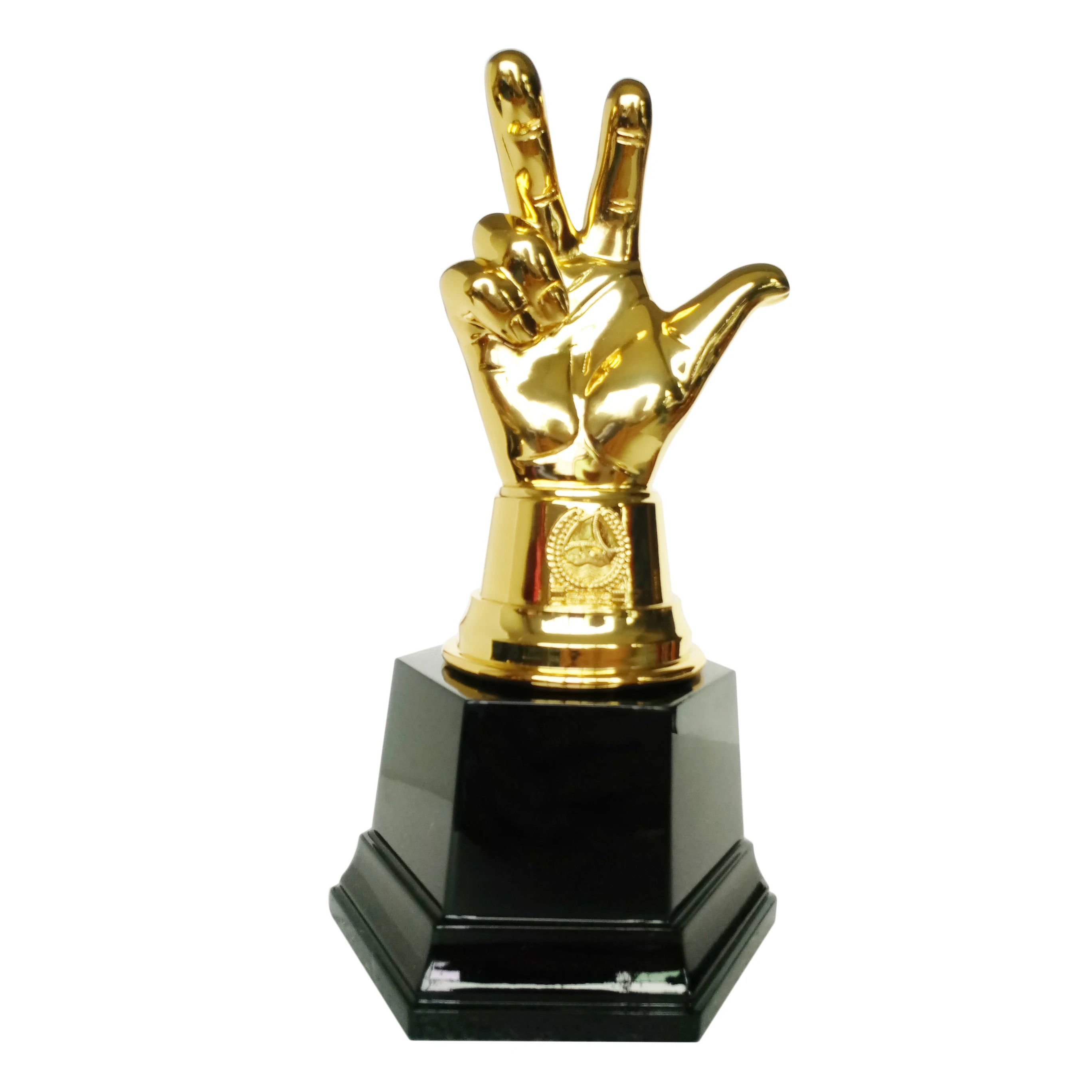 2024 NID Customized Logo Gold Finger Statue Sculpture Portrait Printing Metal Winner Champions Award Trophy Cup for the Best