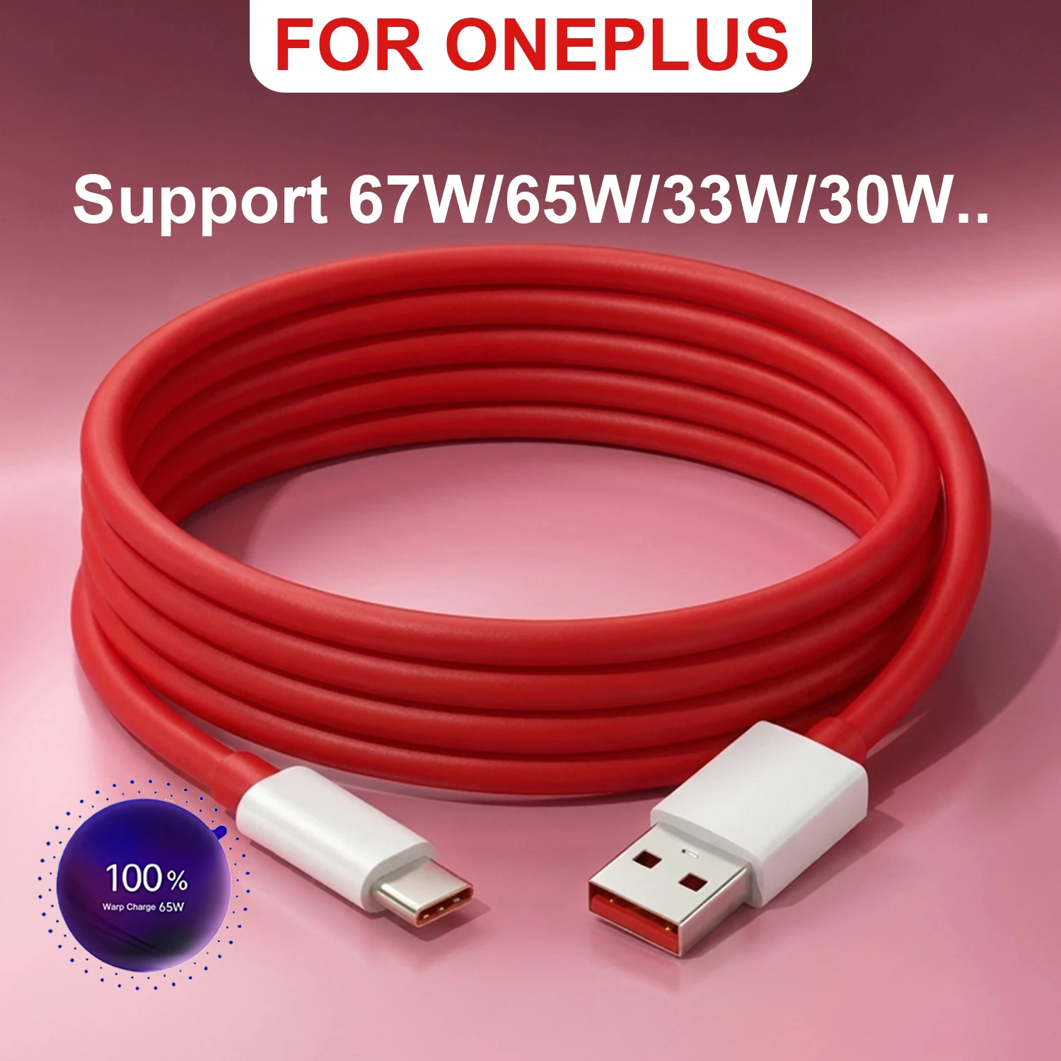 For Oneplus Nord 4 CE3 12 12R 11R 10 9 Ace 3 Pro Original 67W 65W Supervooc Warp Charge USB Type C Cable 8A Fast Charging Wire