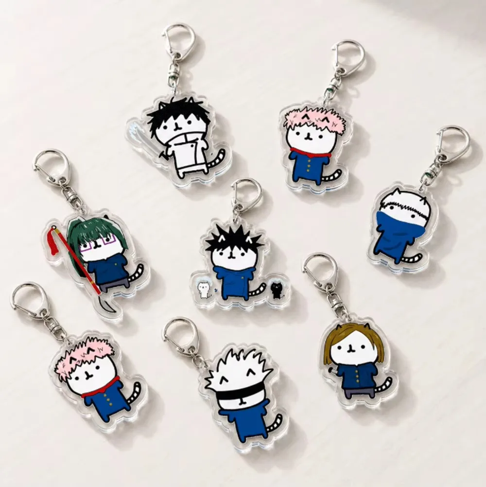 Cute Anime Cartoon Jjk Kawaii Keychain Accessories Bag Cars Pixel Style Gojo Inumaki Toge Key Keyrings Jewelry Fans Gifts