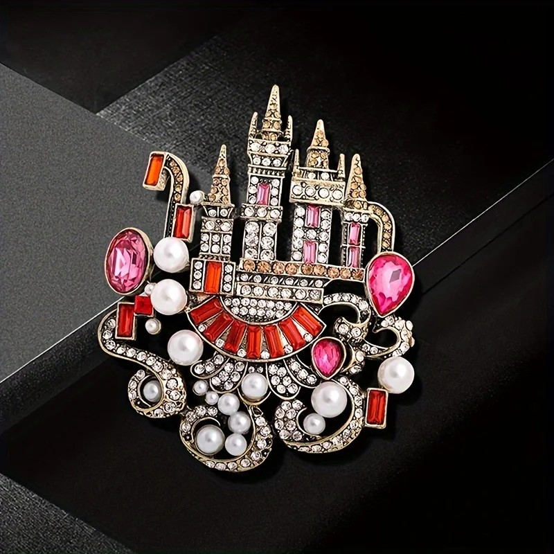 Castle Brooch Fashionable Temperament Personalized Alloy Diamond Crystal Chest Flower Women\'s Coat Coat Accessories