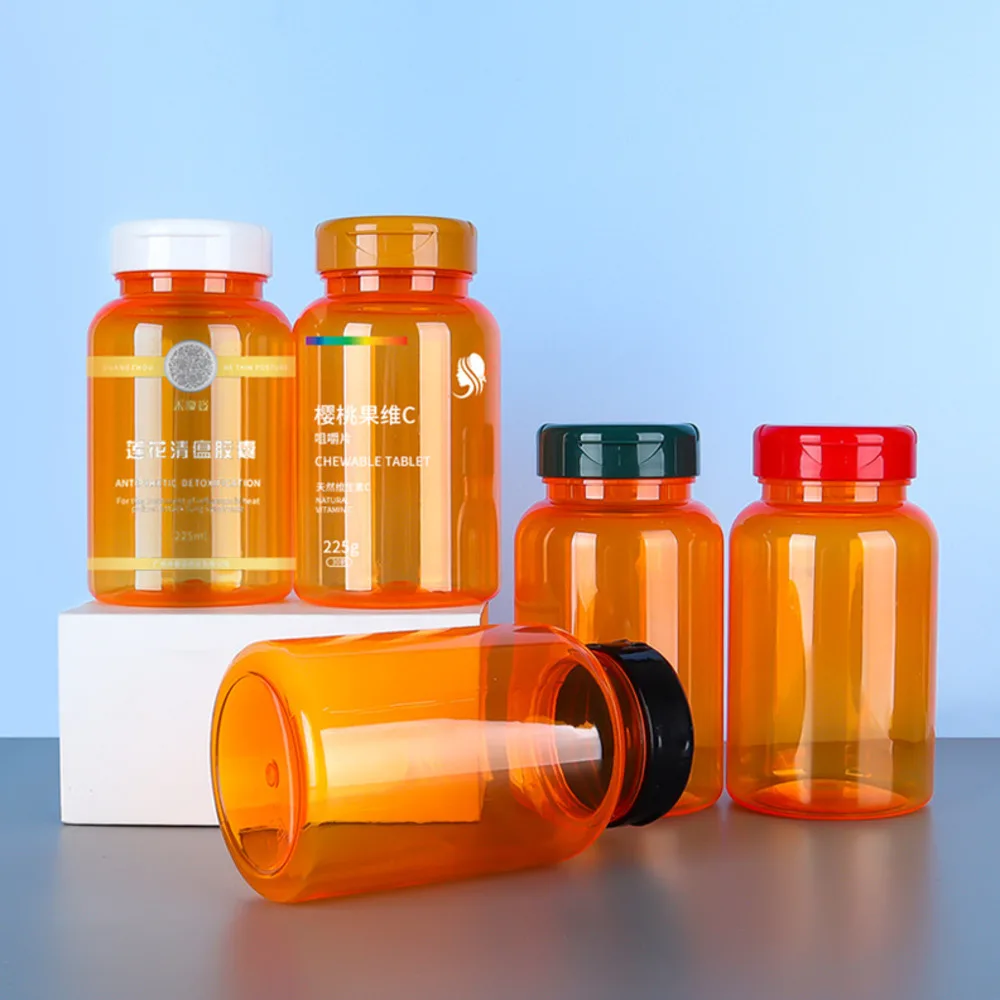bouteille-a-bouchon-rabattable-translucide-orange-haut-de-gamme-de-225-ml-recipient-vide-a-pression-pour-l'emballage-de-complements-alimentaires-et-de-produits-de-sante