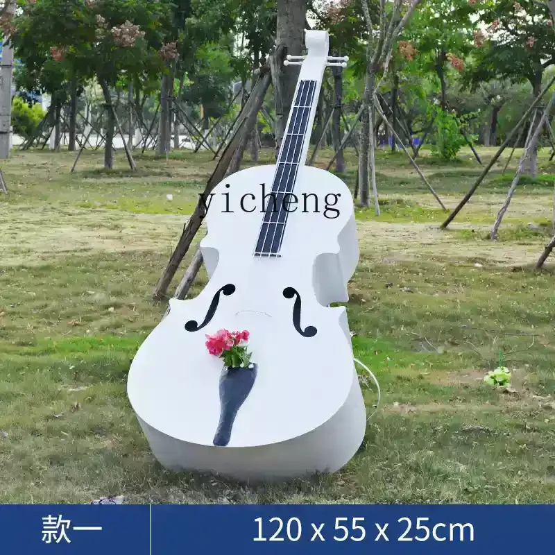 CF Cello Clock In Outdoor Garden Landscape Letter Ornament Metal Flower Stand Garden Sculpture