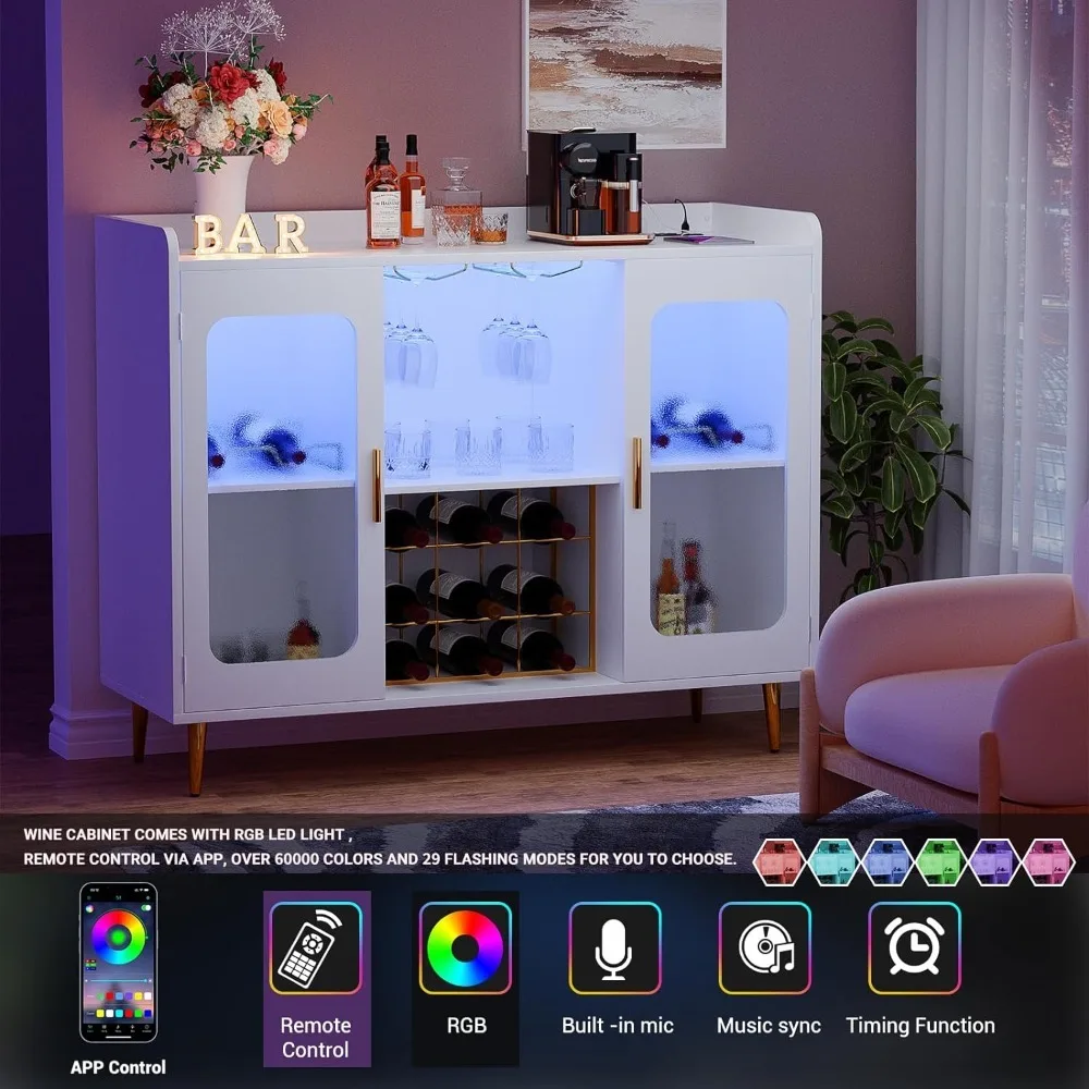 Schnaps schrank Bar mit Steckdose und LED-Licht, Weinbar Schrank mit Gläser Rack, Home Coffee Bar Schrank, Schnaps schrank