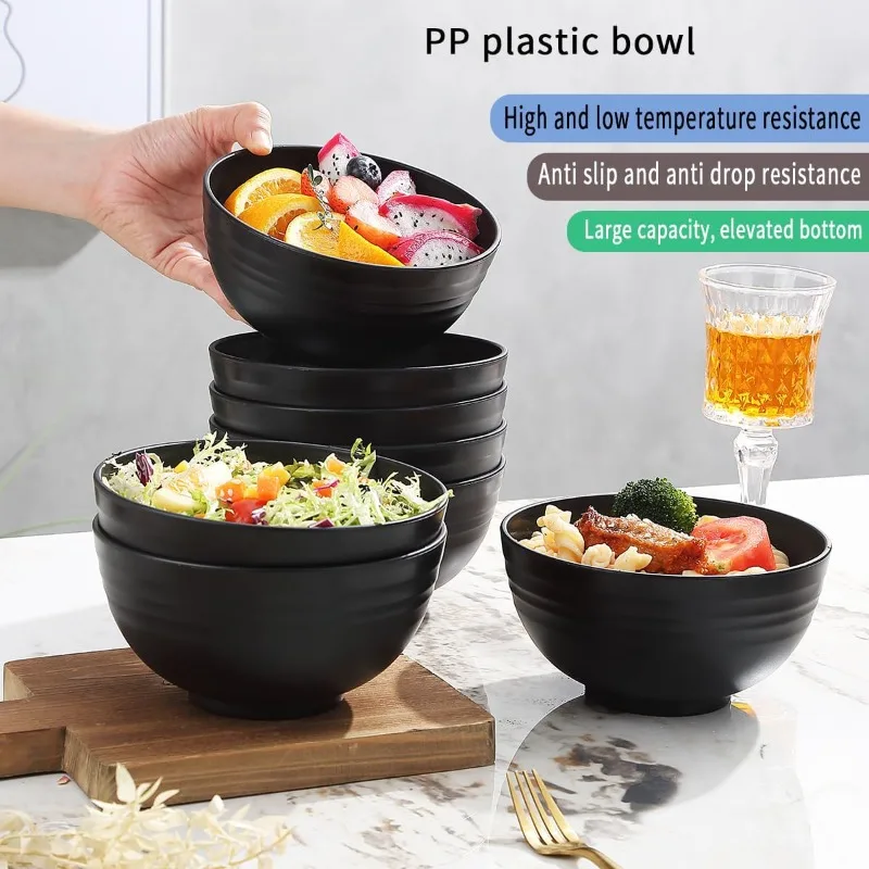 12/6pcs 26oz Plastic Dinner Bowl Set, for Home Kitchen Restaurant Cafeteria, Microwave Safe, Salad Soup Rice Ramen Snacks Bowl
