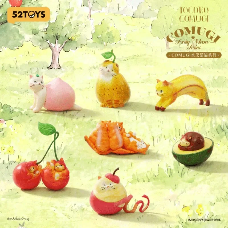 52TOYS COMUGI Fruit Cat Series Contemporary Toy Box Peripheral Figurines, Cute Cat Ornaments Dolls and Pendants