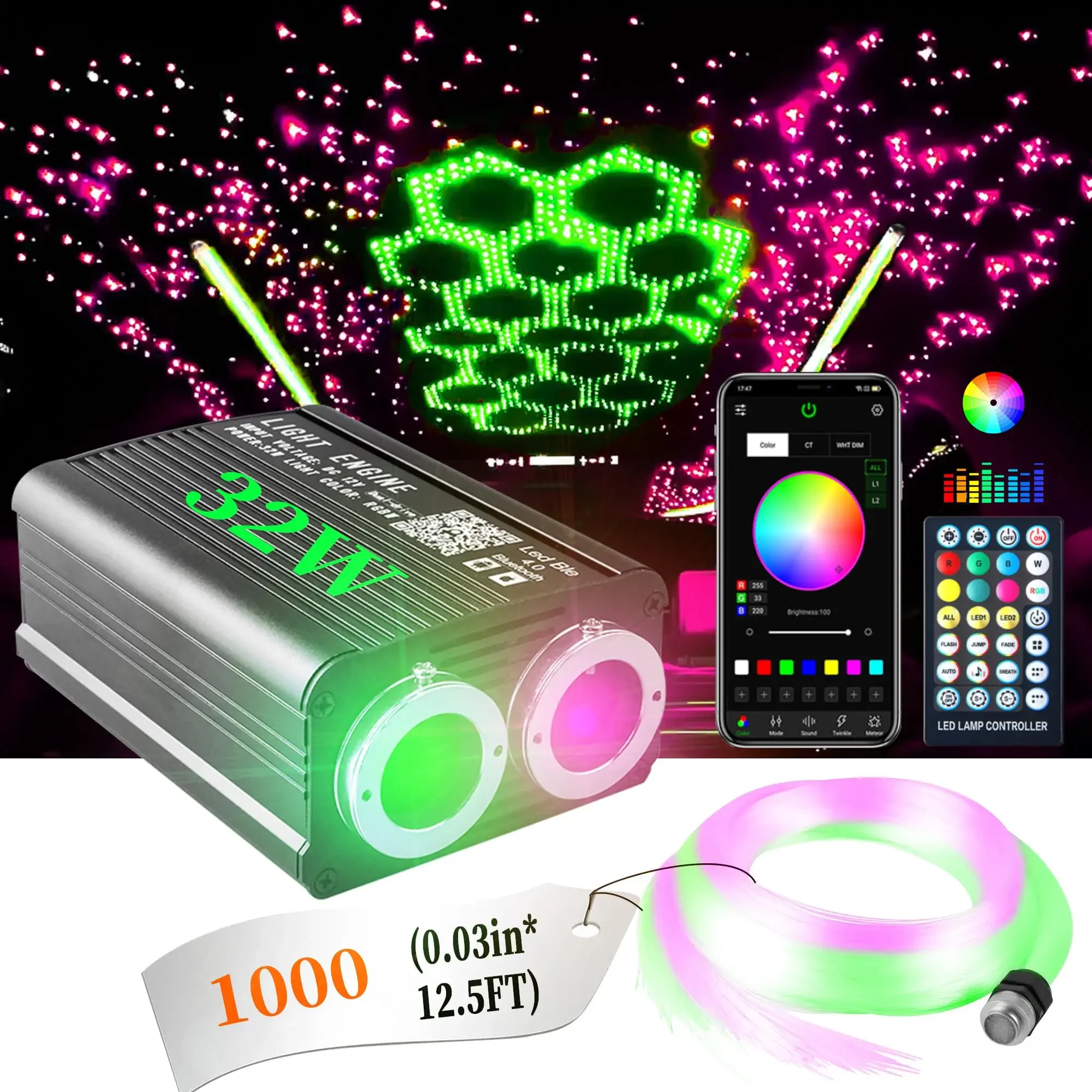 

Car Roof Fiber Optic Light RGBW LED Star Ceiling Light Kit APP Remote Control Roof Stars Lights Car Ambient Lighting Accessories