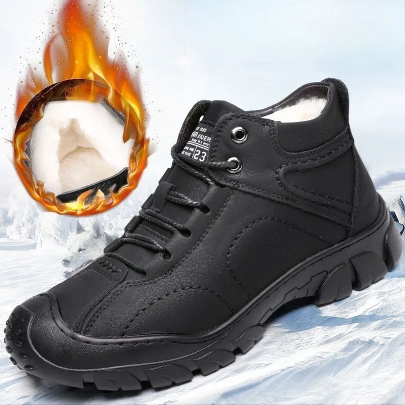 winter velvet thick cotton shoes for man outdoor casual high top warm snow boots fashiona versatile comfortable men's sneakers