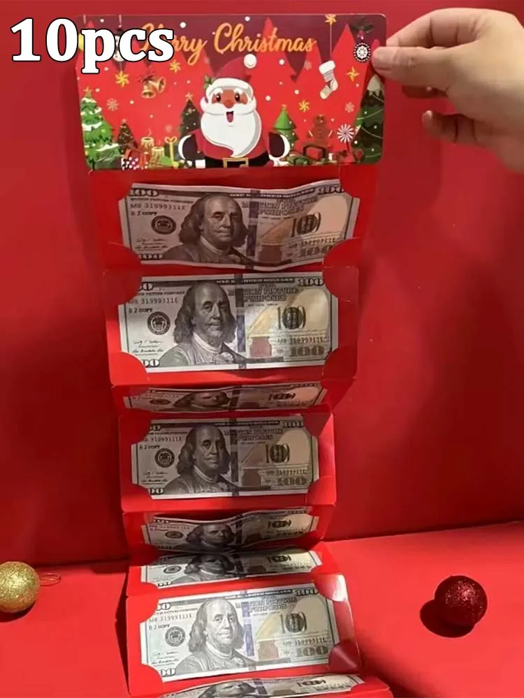 

10 cajas de almacenamiento de tarjetas de regalo en efectivo navideño con patrones de copos de nieve de Papá Noel y texto "feliz
