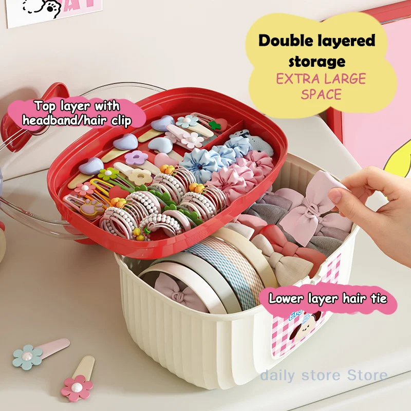 

1 шт., детская коробка для аксессуаров для волос, двухслойная портативная заколка для волос, повязка на голову, серьги, браслет, ожерелье, коробка для хранения макияжа