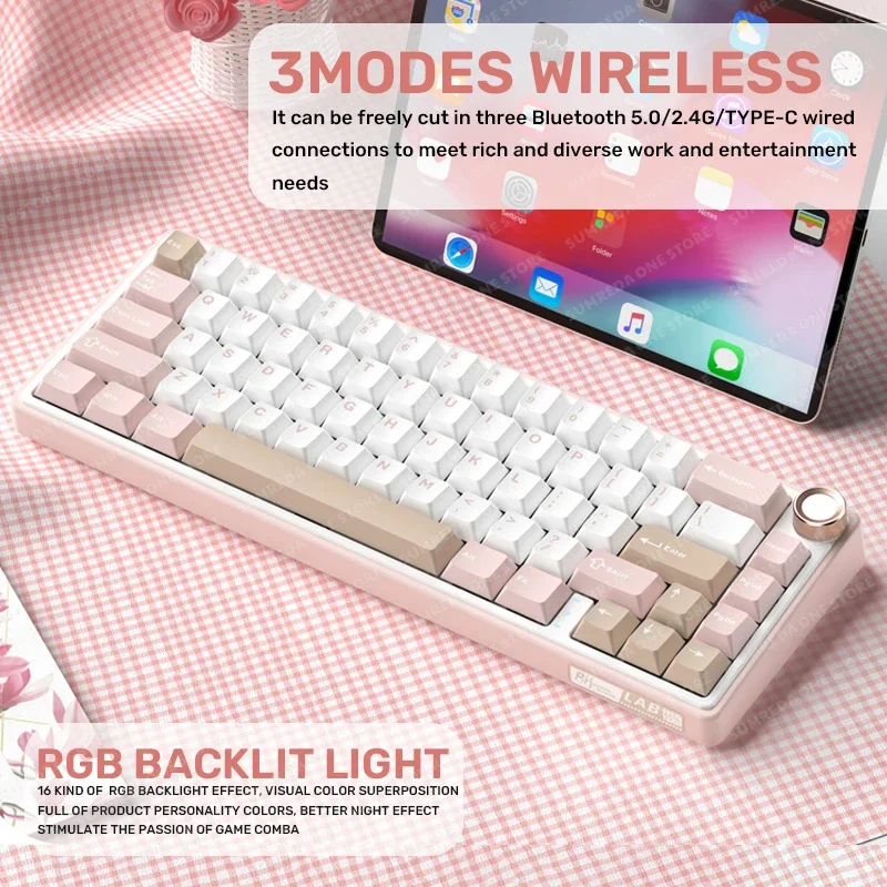 R65 Mini Gaming Clavier Mécanique 67Key 2.4G Sans Fil Bluetooth Gamer Clavier TYPE-C Filaire RVB Hotswap Clavier Sans Contact