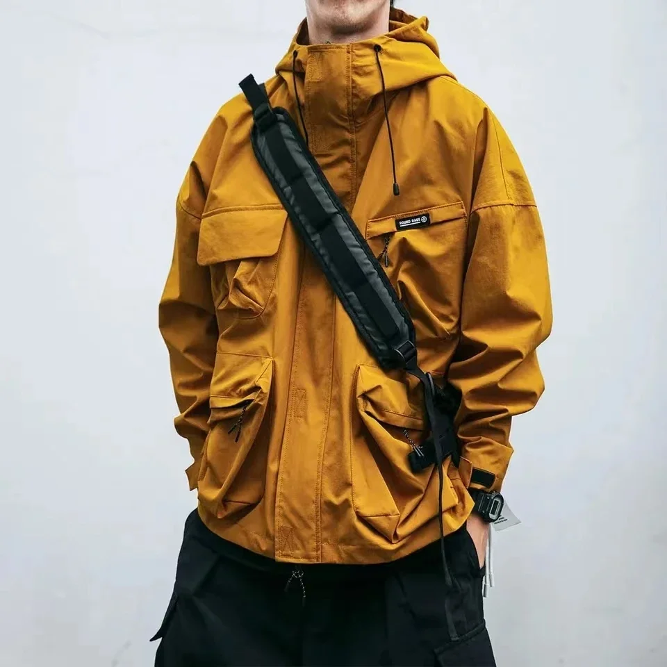 Kapuzen-Cargojacke mit mehreren Taschen, Unisex, im japanischen Harajuku-Stil, lässiger, winddichter Mantel für Frühling und Herbst, Outdoor-Oberteil für Paare. – Detail 4
