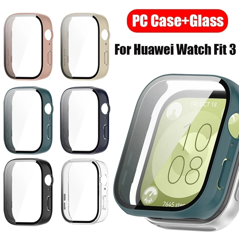 เคส PC + กระจกนิรภัยสำหรับ Huawei Watch Fit 3, เคสสมาร์ทวอทช์ปกป้องหน้าจอสำหรับ Huawei Watch Fit 3