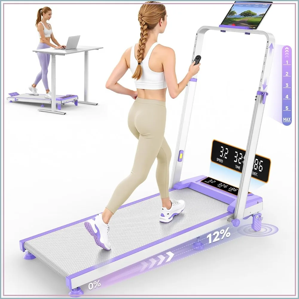 

12% Incline Walking Pad Treadmill for Home, 3.5HP, 4 in 1 Under Desk with Handle Bar, Folding, 350LBS Capacity, APP & Remote, LED Display