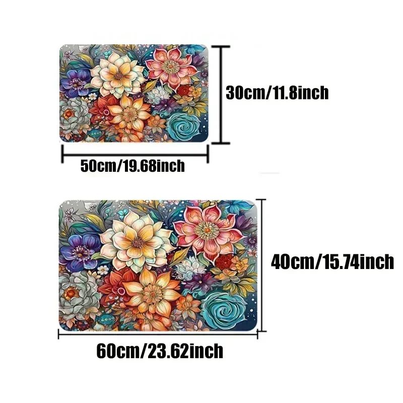 Floral Print Doormat Indoor Welcome Entrance Front Floor Decorative Carpet Non-slip Easy To Clean Area Rug Wrinkle-Resistant Mat