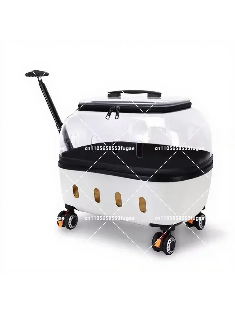 Large Capacity Transparent Cat Carrier Pet Suitcase Breathable Handheld & Pull Rod Dual Use Travel Cart for Cats