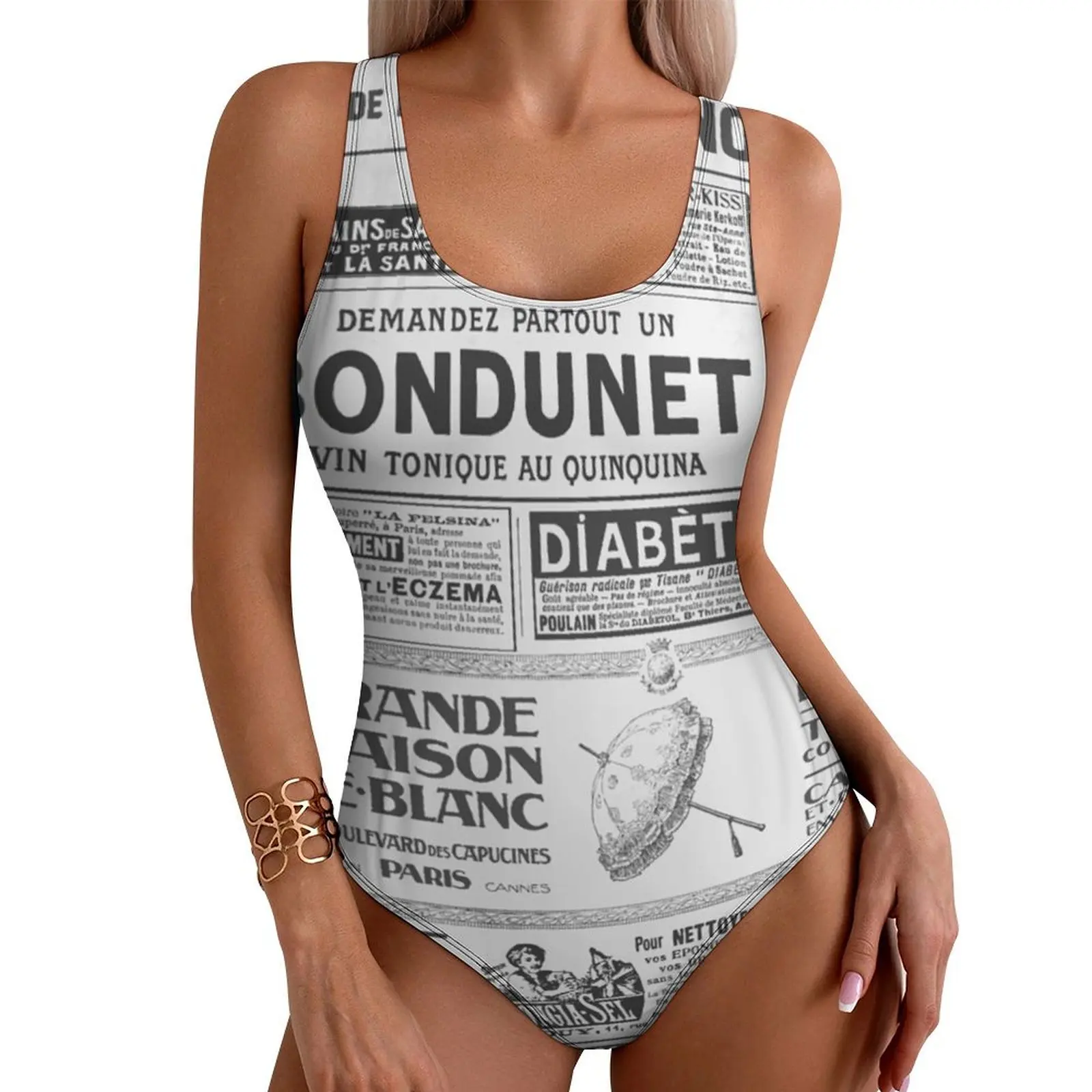 

Cool Newspaper Swimsuit Vintage Print Push Up Swimwear One Piece Beach Monokini Bodysuit Sexy Custom DIY Beachwear Plus Size XXL
