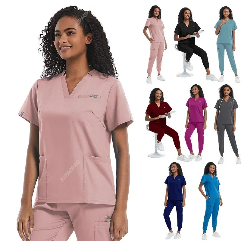 Scrub medico uniforme donna infermiera Scrub Set Unisex tasca superiore cerniera pantaloni 2 pezzi Joggers abiti infermieristica sala operatoria vestiti