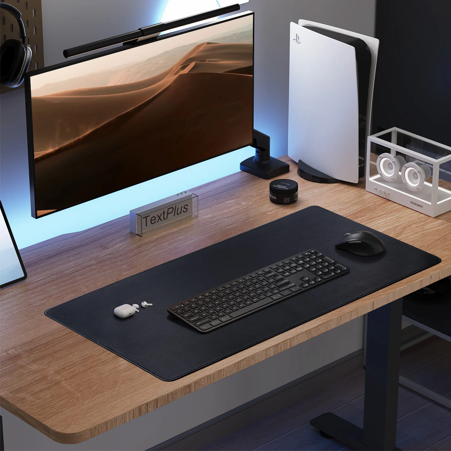 Carbon Fiber Texture Leather Desk Pad Mouse Pad Gaming Design Waterproof Large Desk Mat for Office /Home