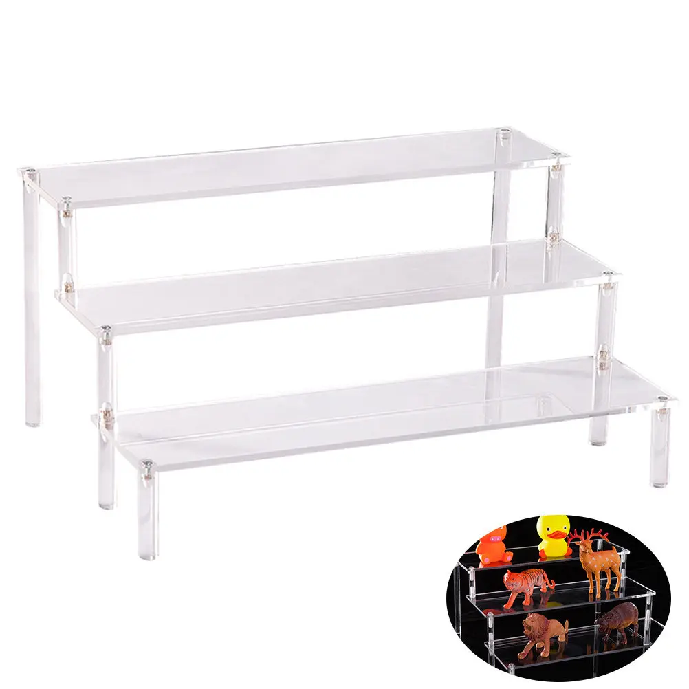 3-Tier Clear Acrylic Storage Rack Stepped Display Stand for Makeup Brushes Foundations Lipsticks Eyeshadows Blushes Primers