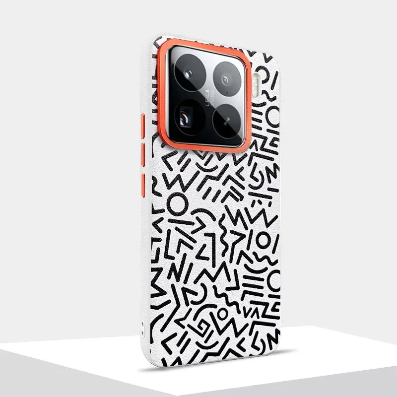 

Mi 15 Ультра роскошный кожаный чехол для телефона с граффити для Xiaomi 15 Pro 14 Ultra 13, металлическая кнопка с большим отверстием и кольцом для объектива, твердая обложка