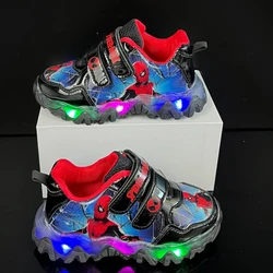 Disney Autumn Children's Sports Shoes Leather LED Luminous Children's Shoe 1-6 Year Old Boys' Running Casual Shoes Size 27-32