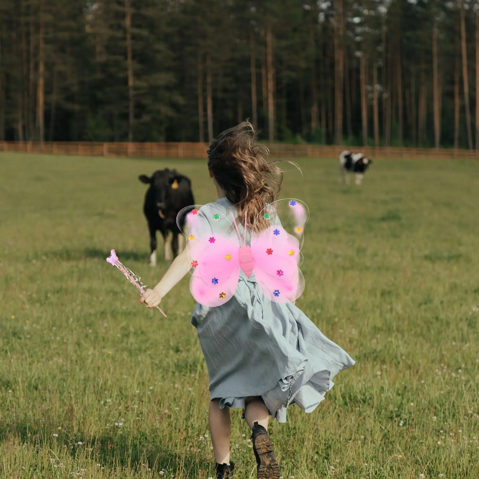 3-częściowy zestaw wróżek dla dziewczynek Dwuwarstwowa opaska na głowę i różdżka wróżki dla dzieci Różowe skrzydła wróżki kostium wróżki 2025 Nowa dekoracja