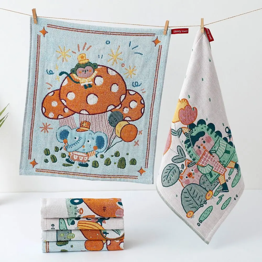 34x40cm Large Hand Towel 4 Layer Cotton Gauze Quick Dry Pure Cotton Dish Cloth Cartoon Decorative Kitchen Towel for Children
