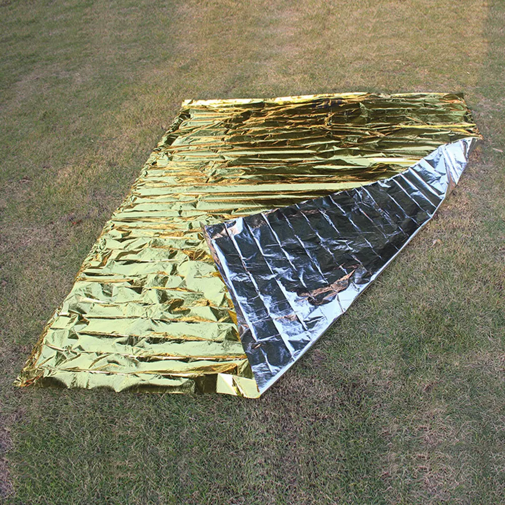

2Pcs Emergency Blanket Aluminum Foil Thermal Insulated Blanket Outdoor Survival Camping Hiking Multi Purpose Reflect Heat