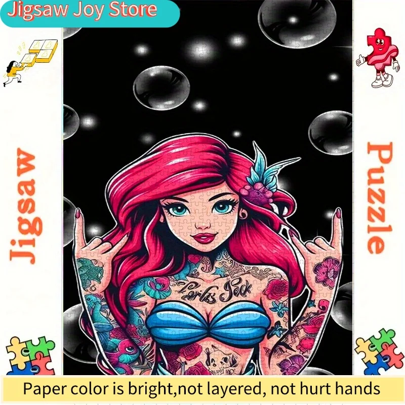 Puzzle Disney 500 pezzi, Puzzle fai da te in carta, Serie Dark Tattoo Sirena, Materiale in cartoncino bianco rinforzato, Adatto per puzzle, per coppie