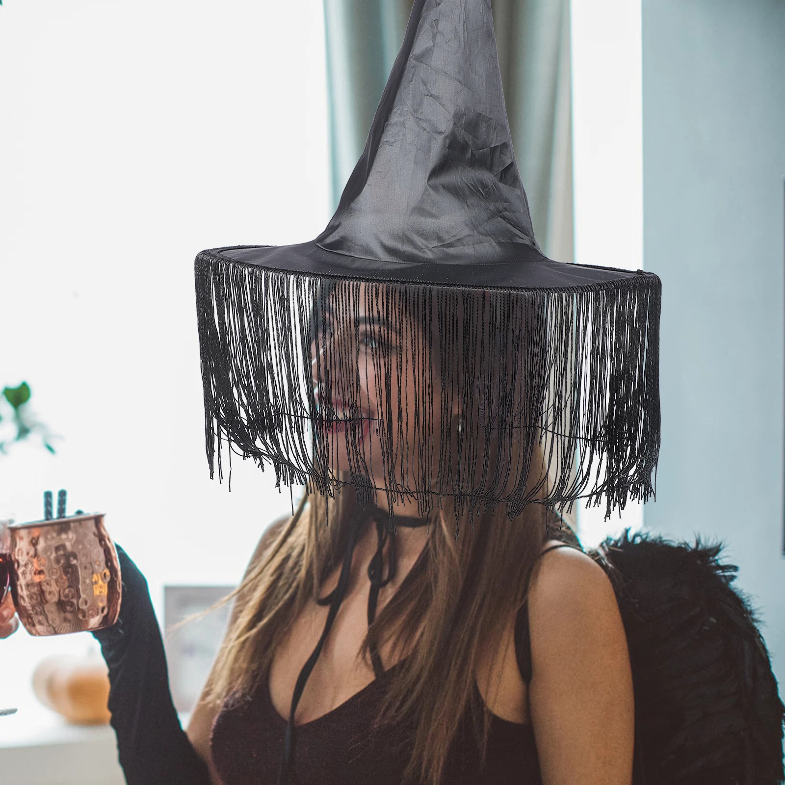 

Flash Tassel Witch Hat Men and Women Vintage Decor Trendy Fabric Halloween Hats