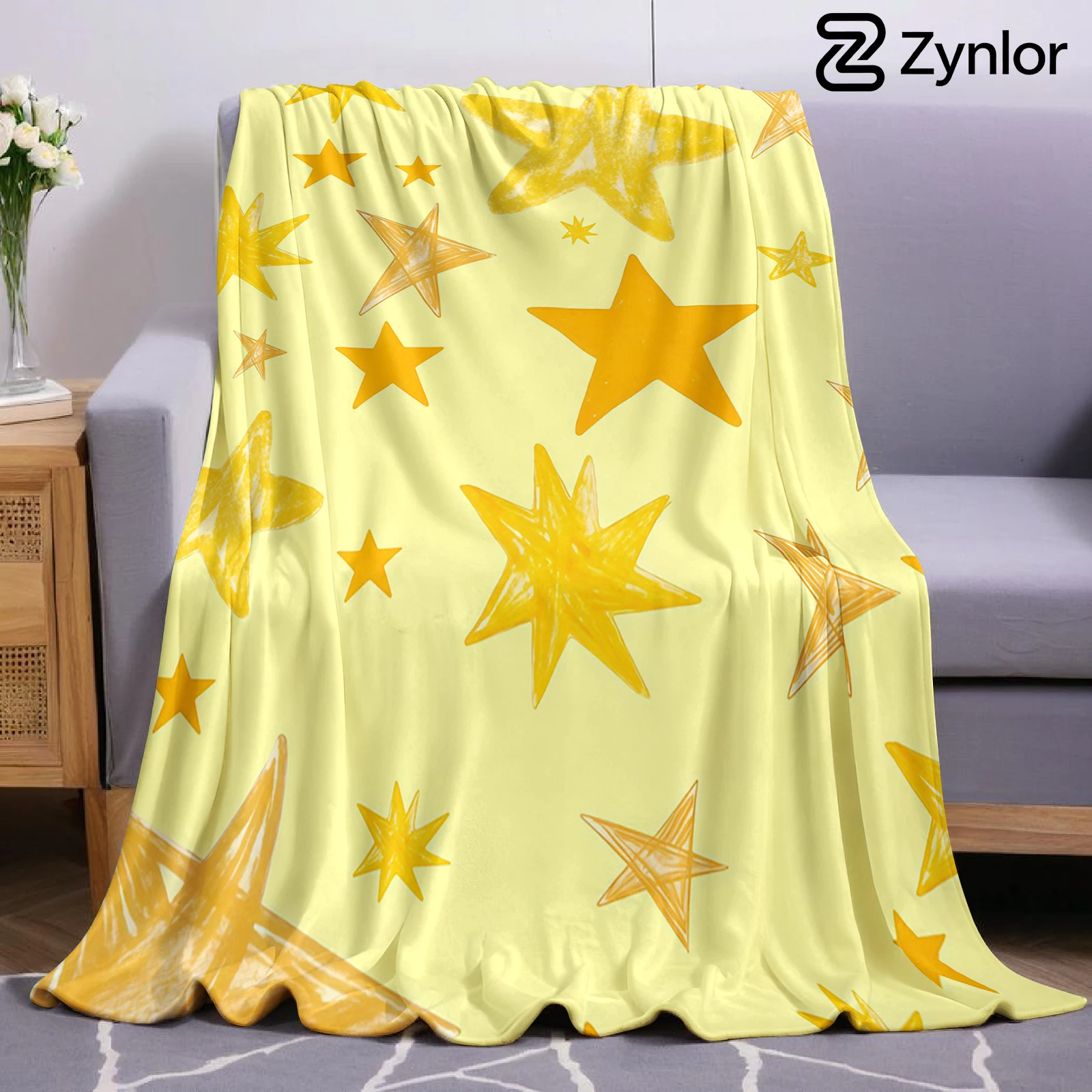 Yellow Crayon Stars Halloween Flannel Fleece Blanket Fluffy Warm Cozy Throw for Sofa Bedroom Home Holiday Decoration Gift