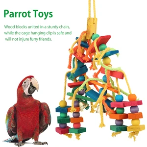 Safe toy to chew parrot, with hook, colorful wooden beads, strings, natural blocks, small and medium bird toys, mini macaw 10 Main Sales Macaw Clothing - №5