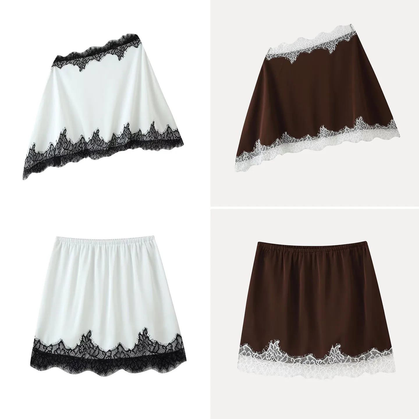 Fashionable Lace Patchwork Slim Fit Short Sleeve Top And Skirt Set Women's Summer Outfit Shoulder Baring Design Versatile Style