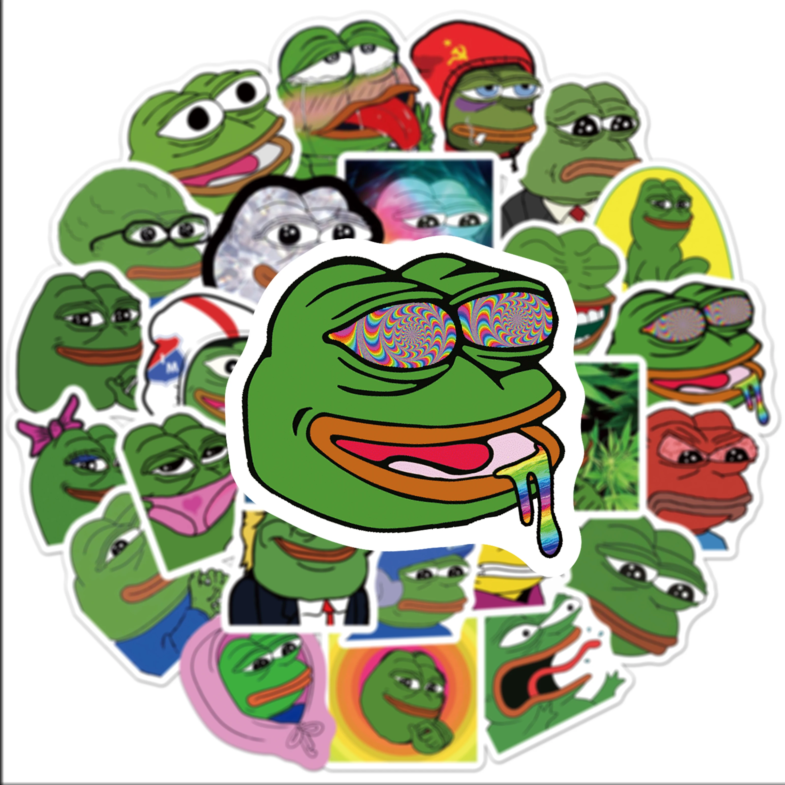 50Pcs Funny Pepe Frog Stickers Frog Peoe Decals For Phone Laptop Suitcase Notebook Skateboard Waterproof Stickers